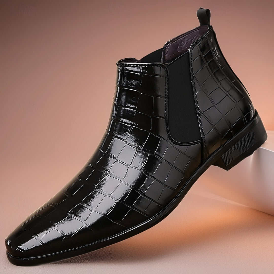 Croc Print Chelsea Boots for Men — Duncan, Black