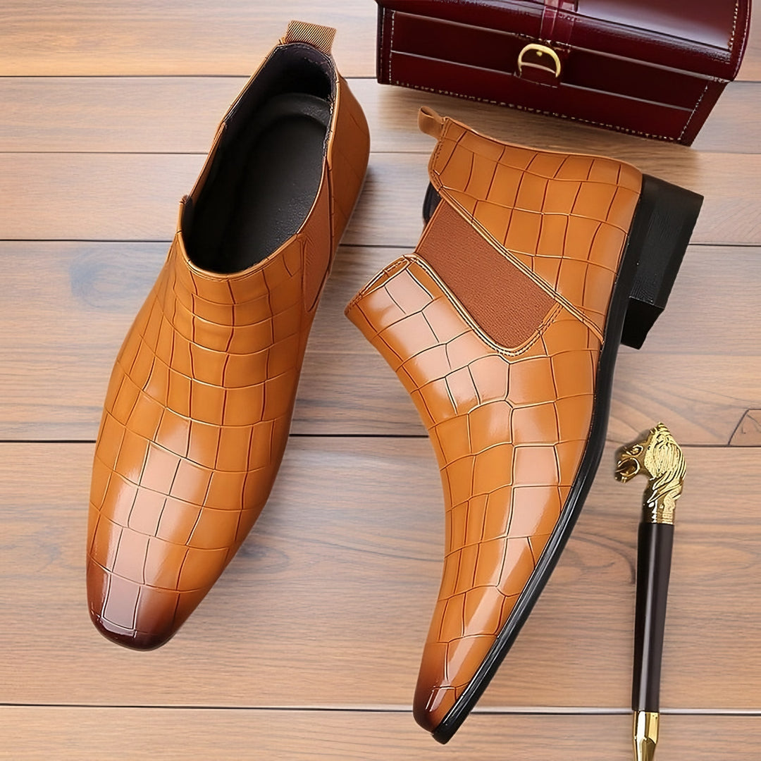 Croc Print Chelsea Boots for Men — Duncan, Camel