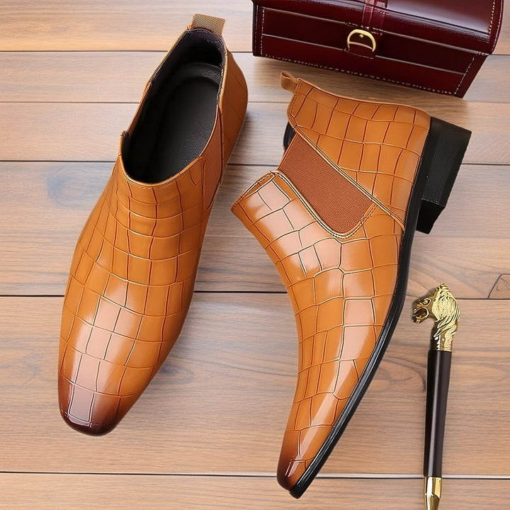 Croc Print Chelsea Boots for Men — Duncan, Camel