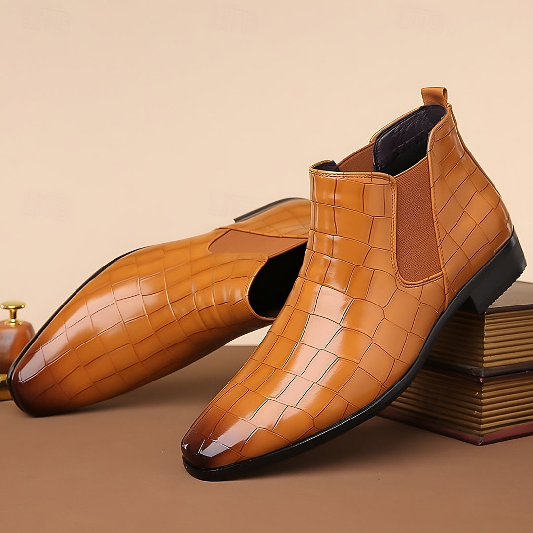 Croc Print Chelsea Boots for Men — Duncan, Camel