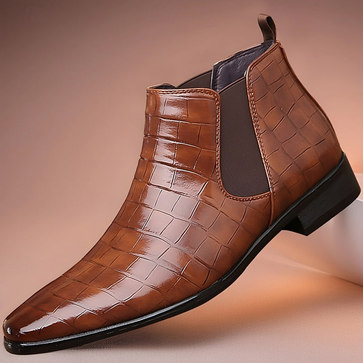 Croc Print Chelsea Boots for Men — Duncan, Brown