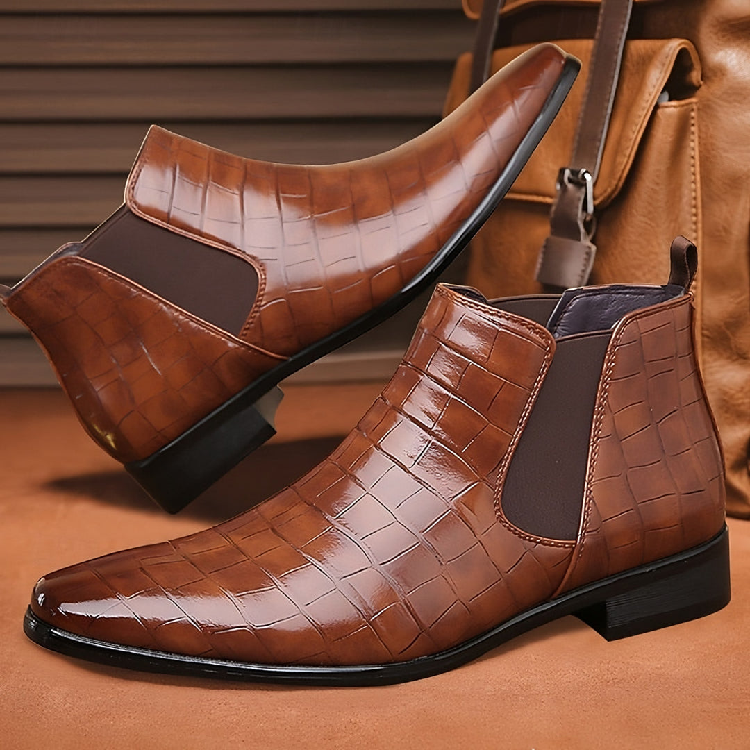 Croc Print Chelsea Boots for Men — Duncan, Brown