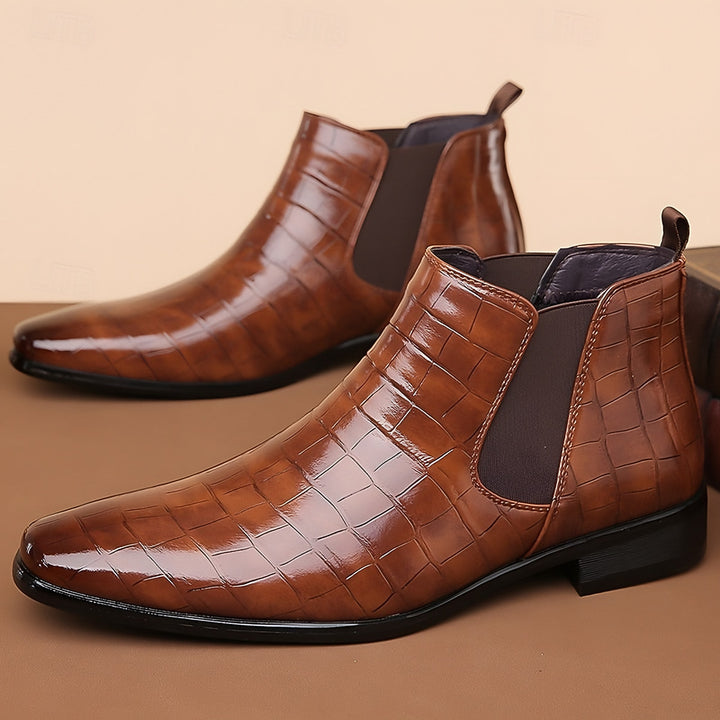 Croc Print Chelsea Boots for Men — Duncan, Brown