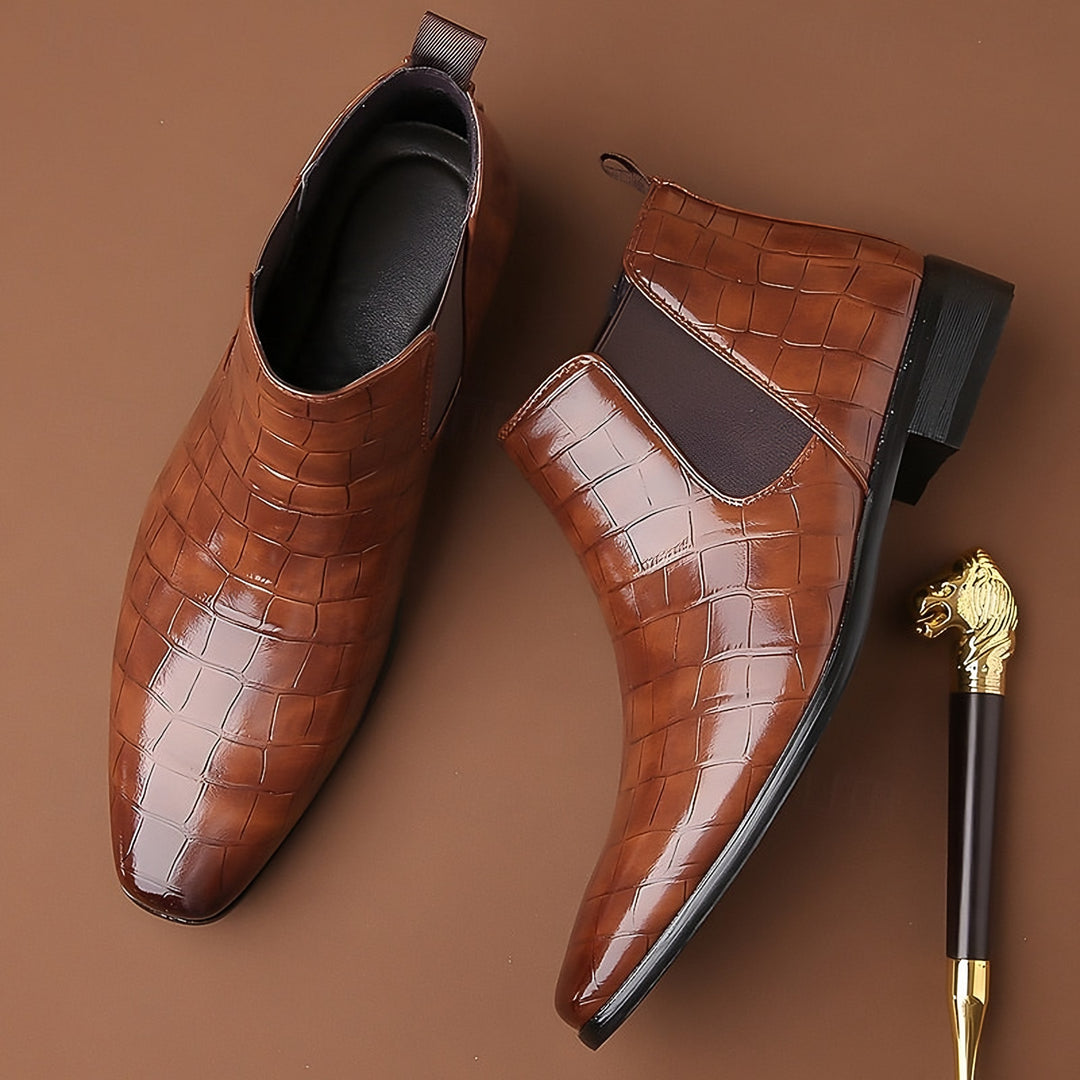 Croc Print Chelsea Boots for Men — Duncan, Brown