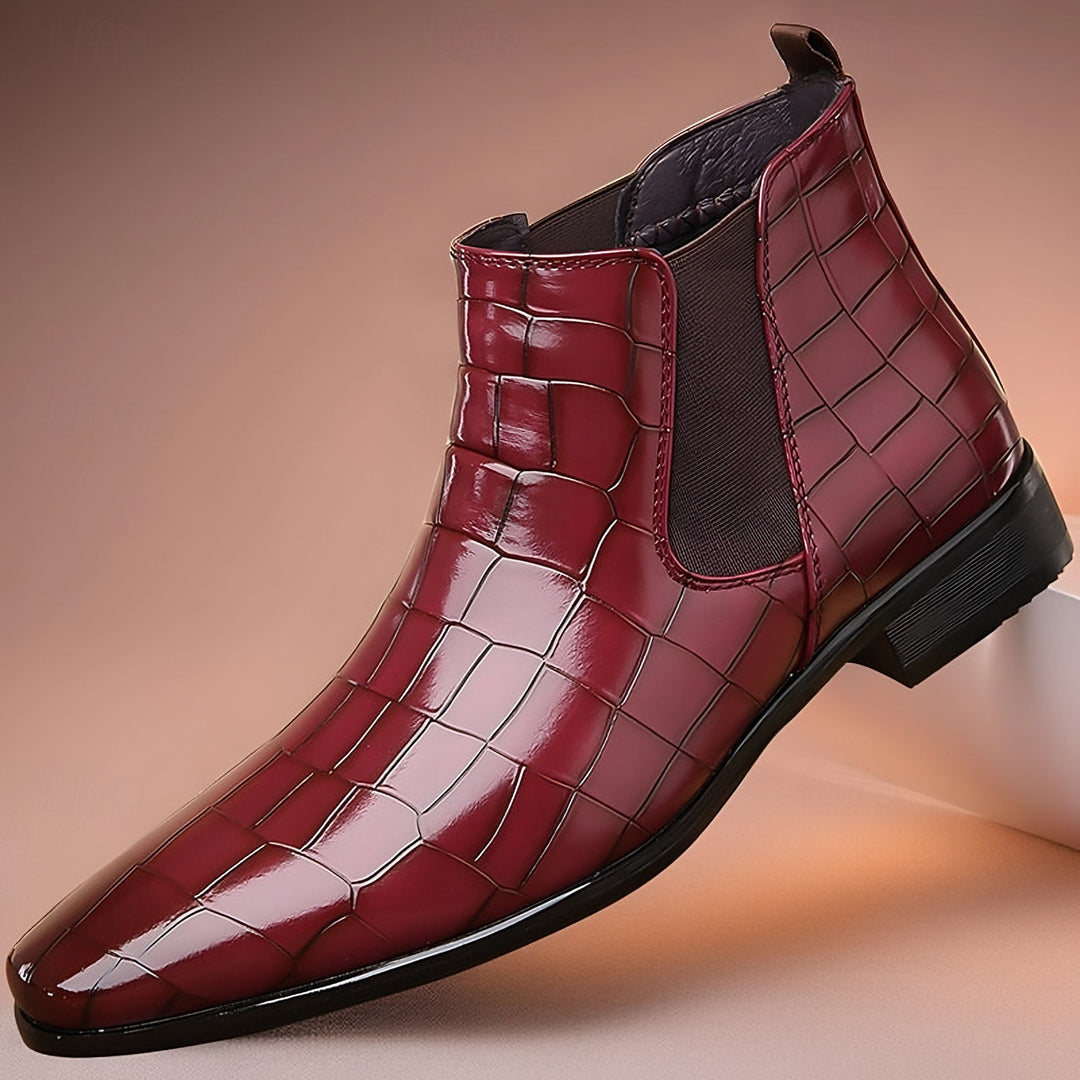 Croc Print Chelsea Boots for Men — Duncan, Burgundy