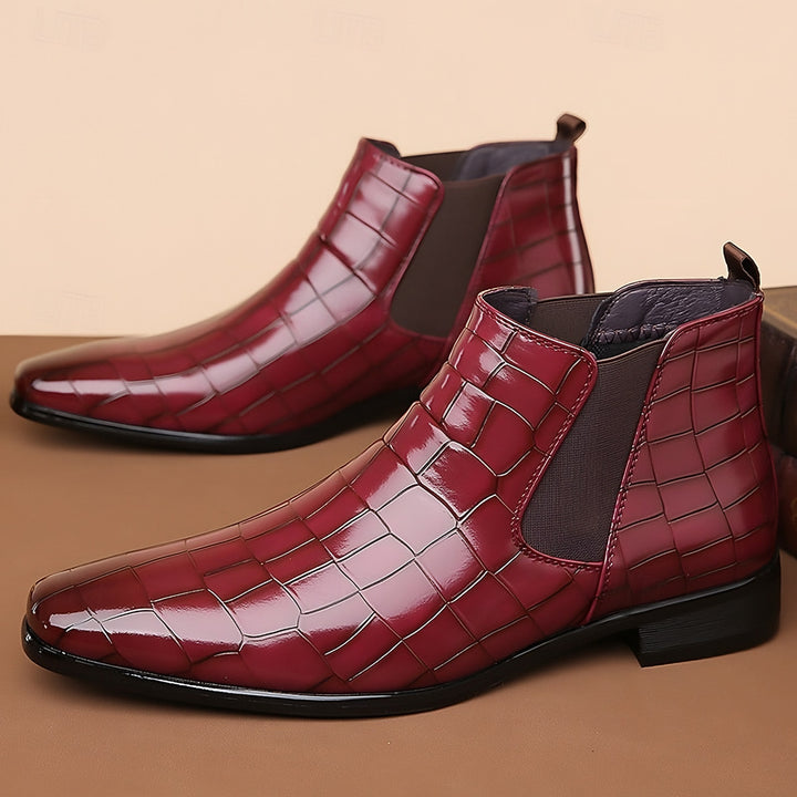 Croc Print Chelsea Boots for Men — Duncan, Burgundy