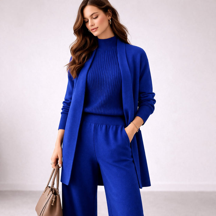Three Piece Knit Loungewear Set for Women in blue