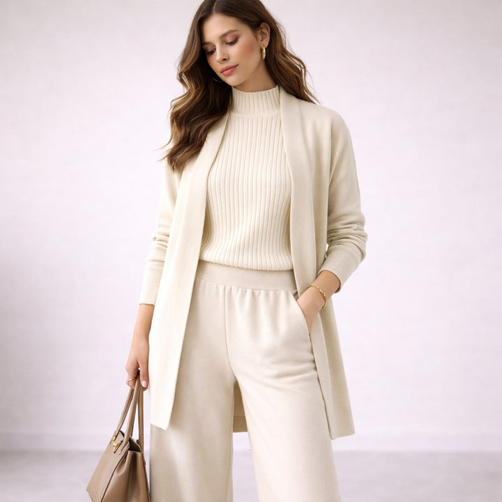 Three Piece Knit Loungewear Set for Women in white