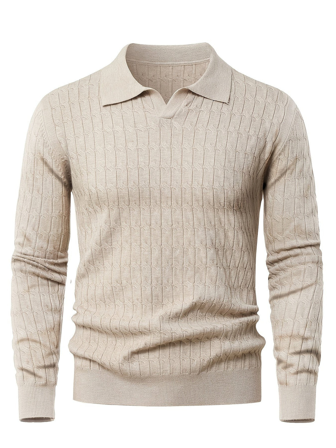 Dylan – Cable Knit Jumper for Men with Open Collar and Ribbed Hem