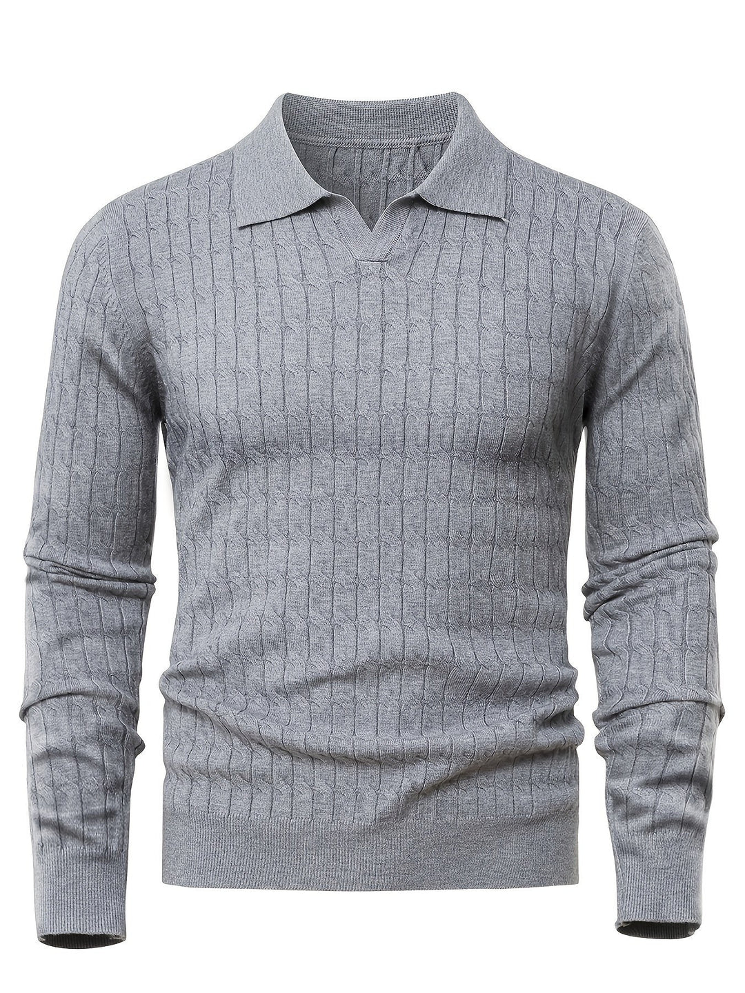 Dylan – Cable Knit Jumper for Men with Open Collar and Ribbed Hem