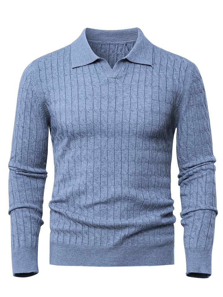 Dylan – Cable Knit Jumper for Men with Open Collar and Ribbed Hem