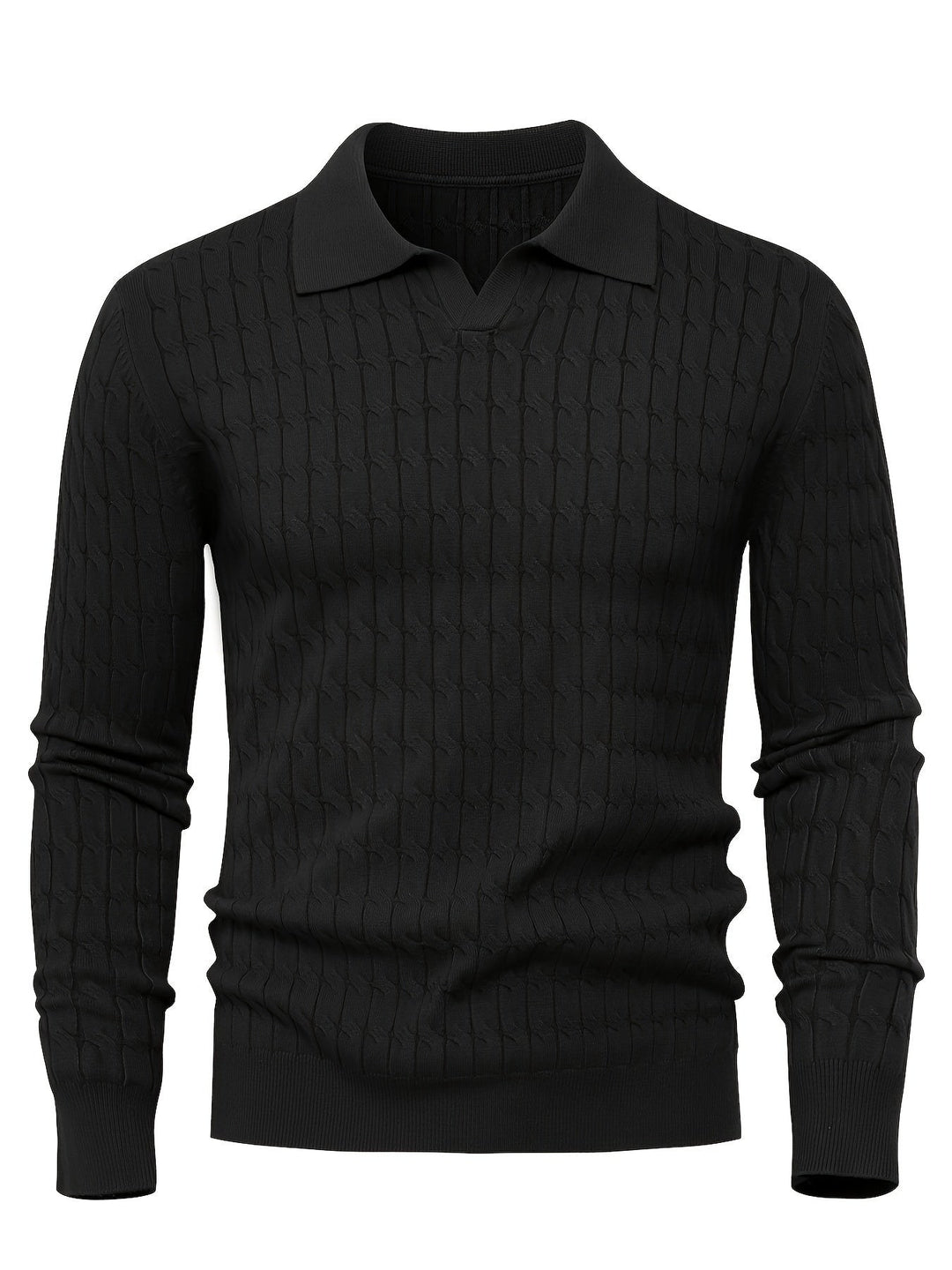Dylan – Cable Knit Jumper for Men with Open Collar and Ribbed Hem