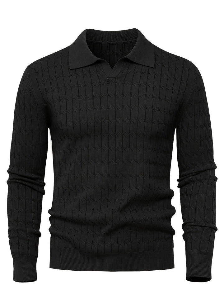 Dylan – Cable Knit Jumper for Men with Open Collar and Ribbed Hem