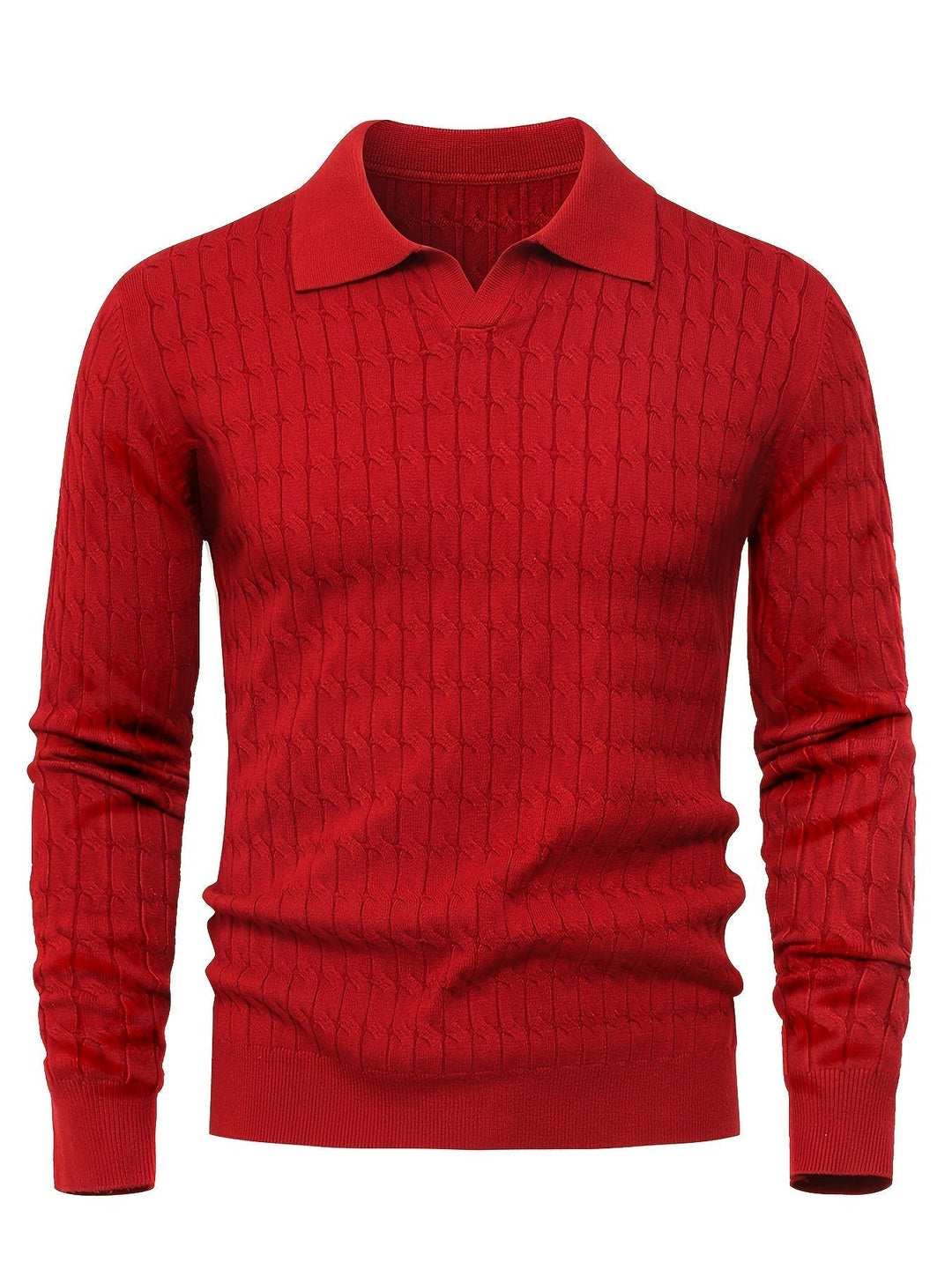 Dylan – Cable Knit Jumper for Men with Open Collar and Ribbed Hem