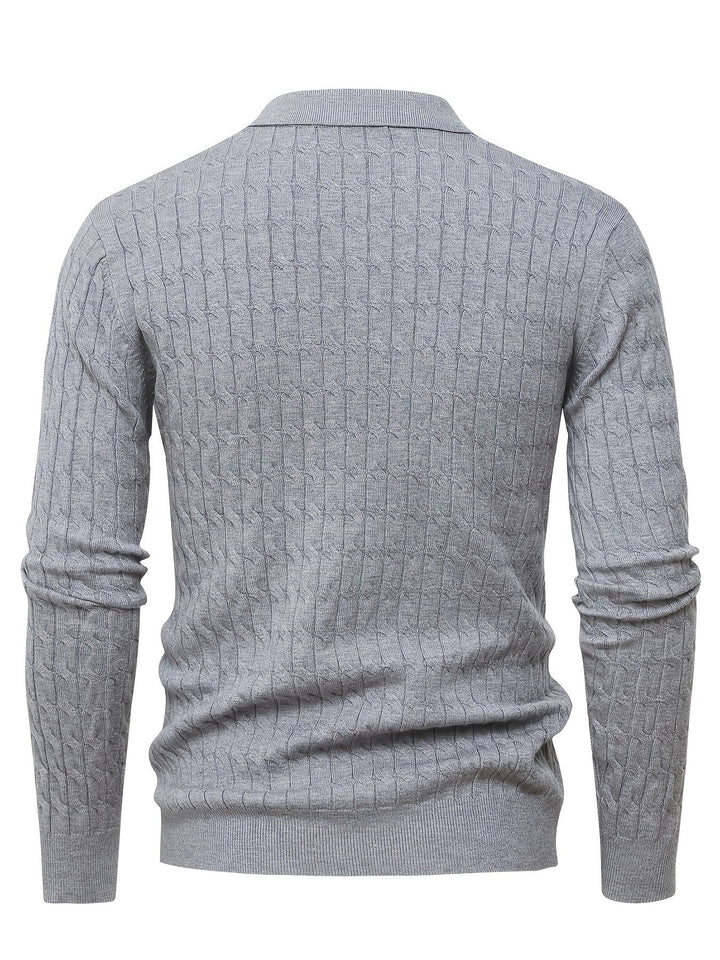 Dylan – Cable Knit Jumper for Men with Open Collar and Ribbed Hem