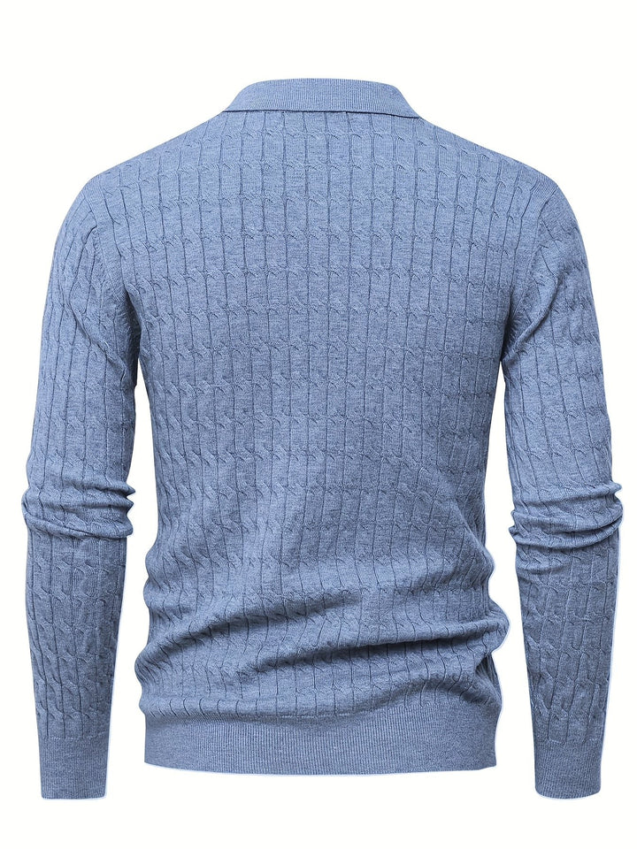 Dylan – Cable Knit Jumper for Men with Open Collar and Ribbed Hem