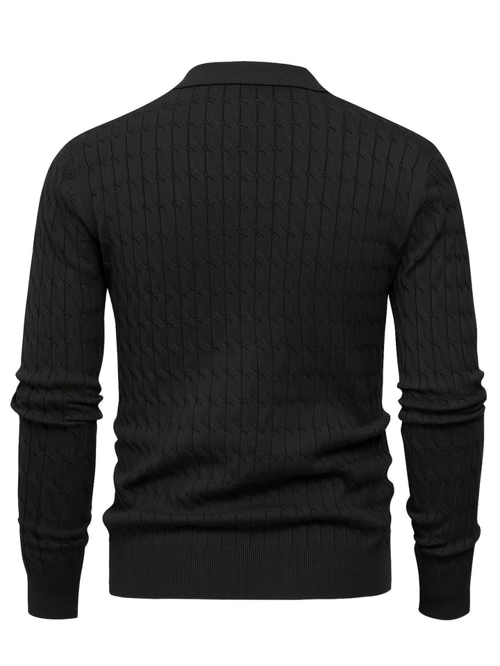 Dylan – Cable Knit Jumper for Men with Open Collar and Ribbed Hem
