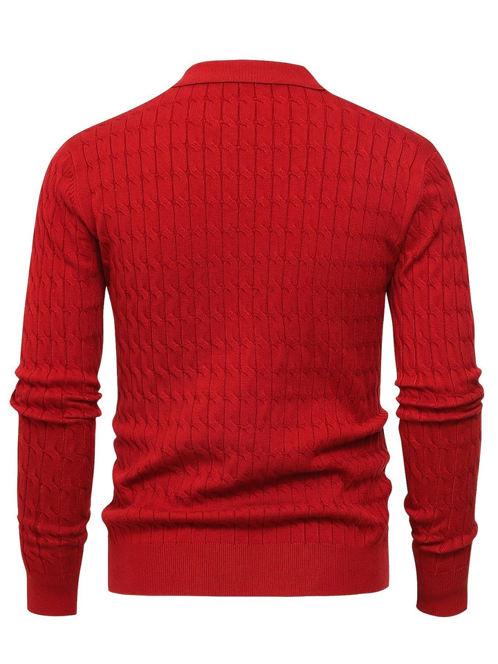 Dylan – Cable Knit Jumper for Men with Open Collar and Ribbed Hem