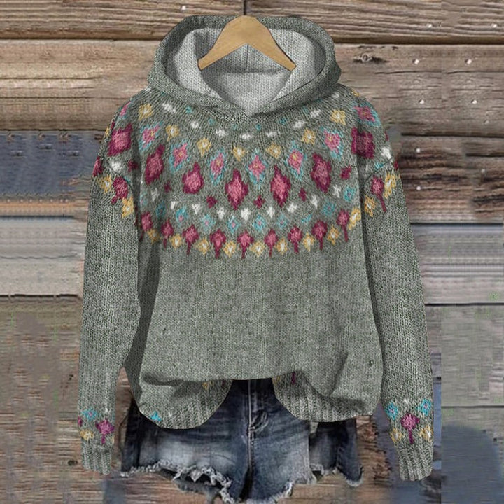 Nordic Fair Isle Christmas Jumper with Hood in grey
