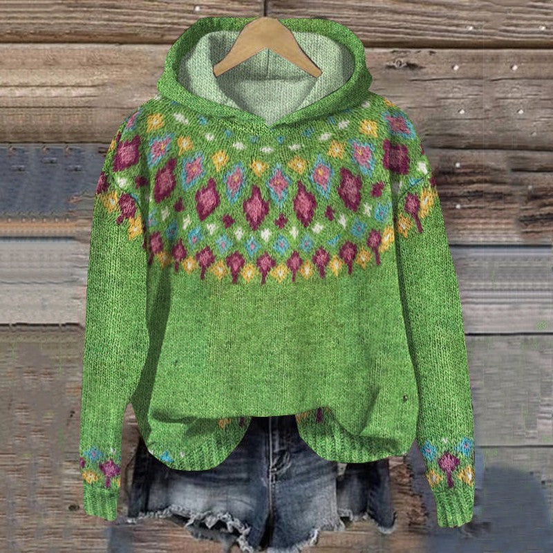 Nordic Fair Isle Christmas Jumper with Hood in green