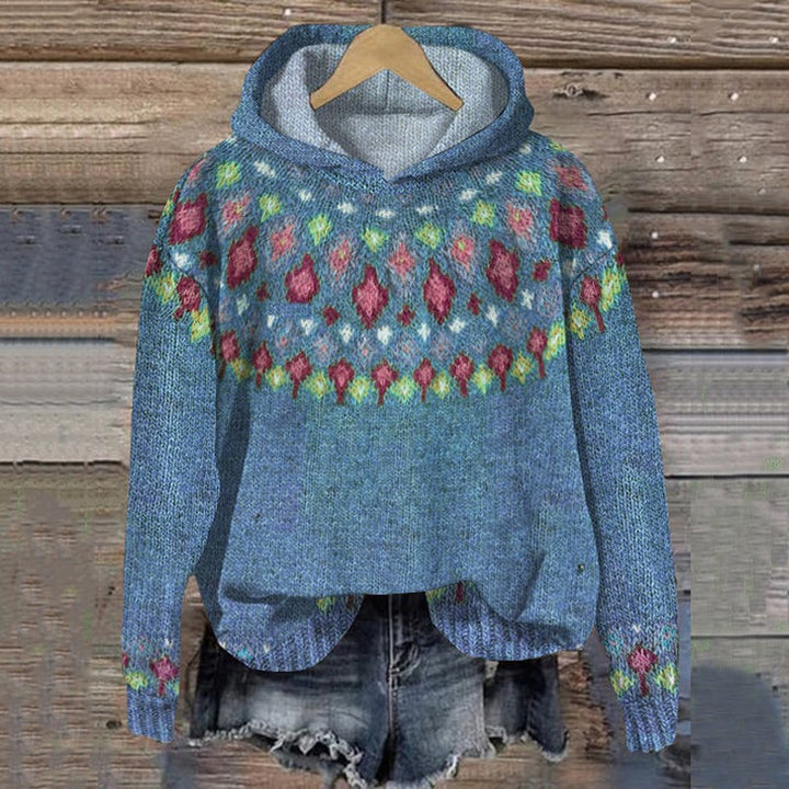 Nordic Fair Isle Christmas Jumper with Hood in blue