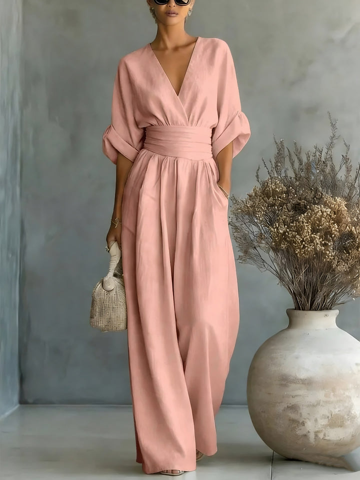 Wrap Front Wide Leg Jumpsuit for Women — Eloise, Pink