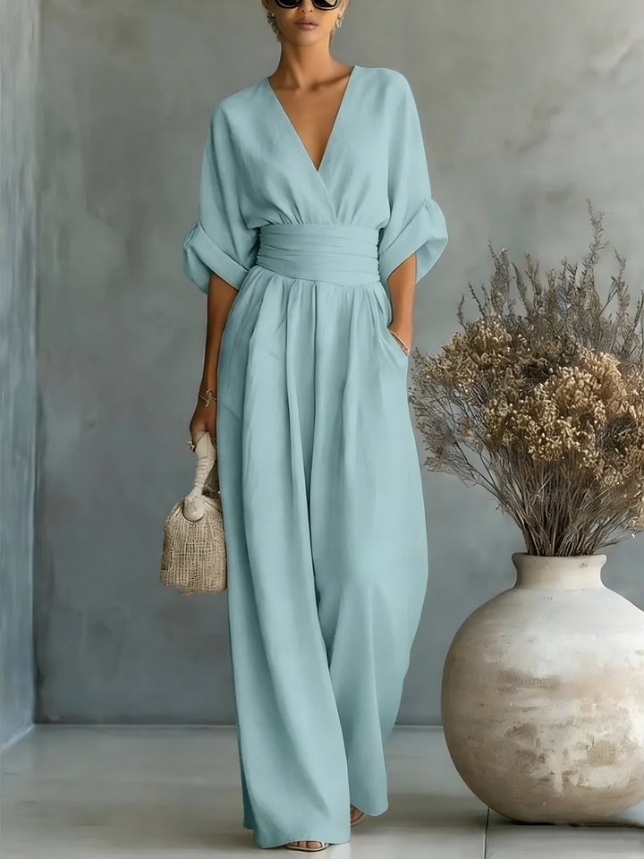 Wrap Front Wide Leg Jumpsuit for Women — Eloise, Sky Blue