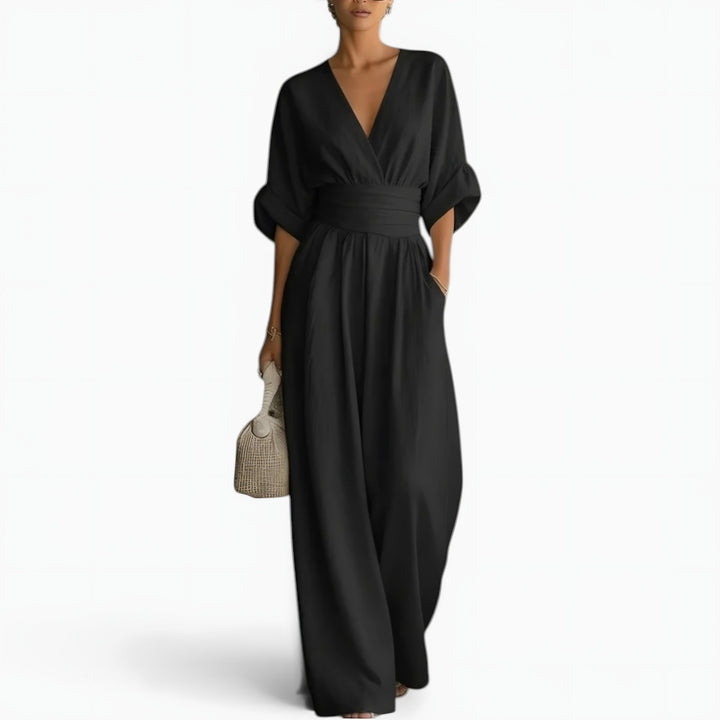Wrap Front Wide Leg Jumpsuit for Women — Eloise, Black