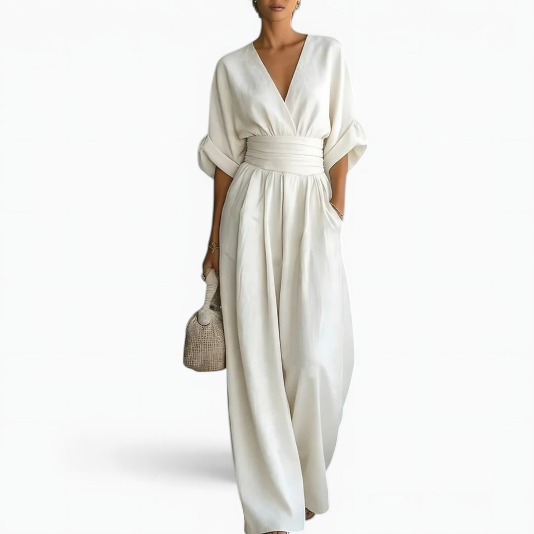 Wrap Front Wide Leg Jumpsuit for Women — Eloise, White