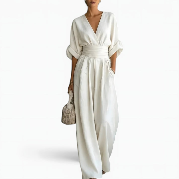 Wrap Front Wide Leg Jumpsuit for Women — Eloise, White