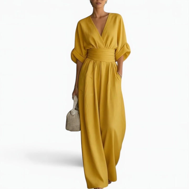Wrap Front Wide Leg Jumpsuit for Women — Eloise, Yellow