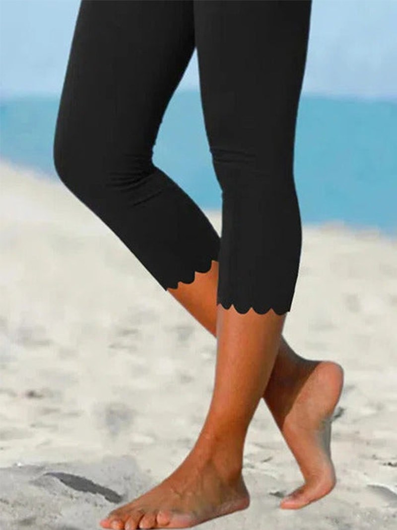 Estelline — High Waisted Scallop Hem Leggings, Moraine Fashion