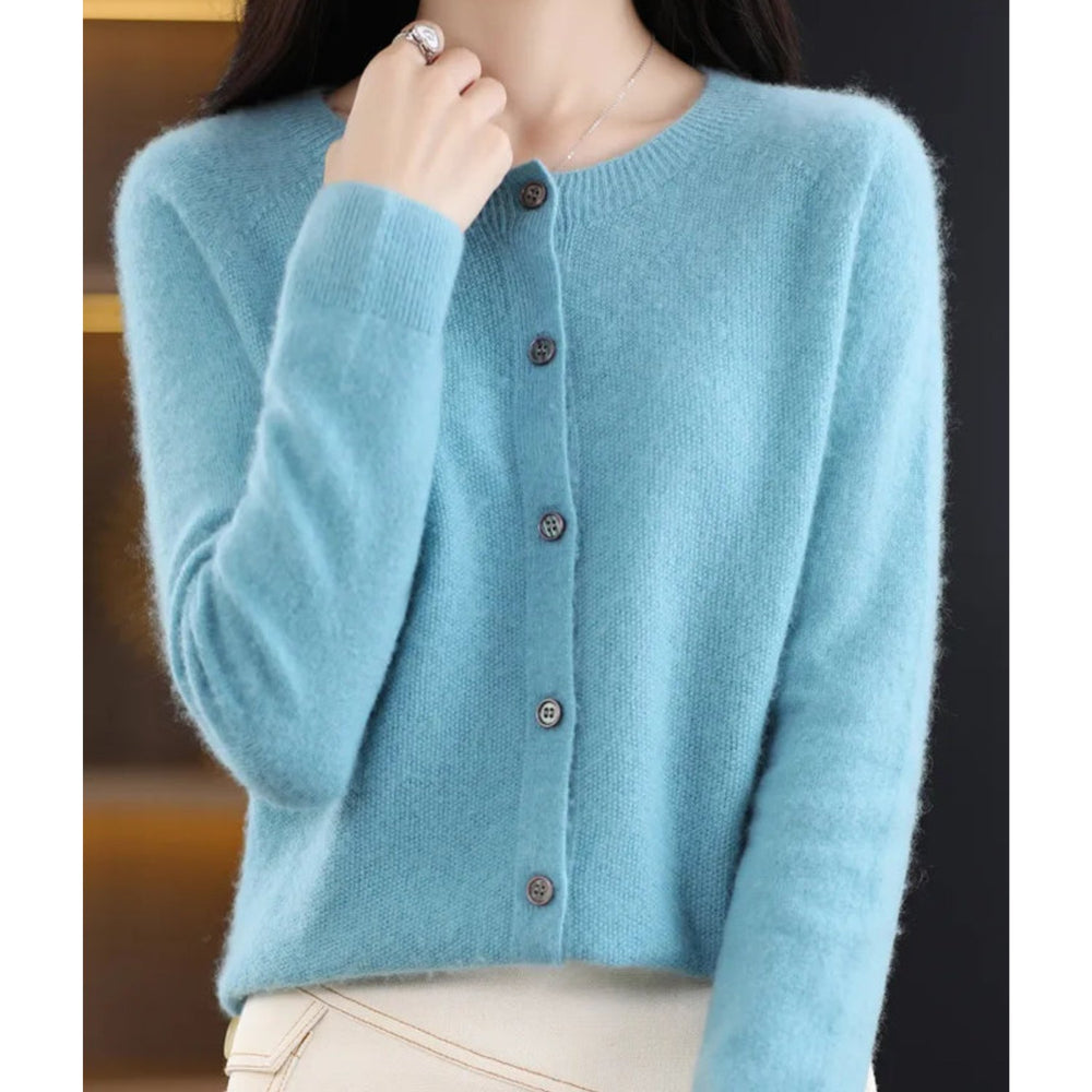 Fiona – Soft Knitted Cardigan for Women with Round Neck and Button