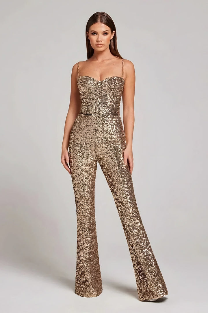 Sequin Wide Leg Jumpsuit for Women — Florence, Gold