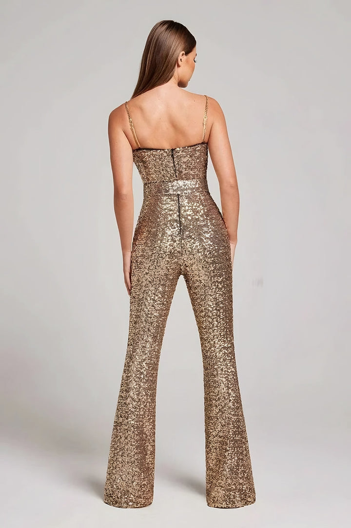 Sequin Wide Leg Jumpsuit for Women — Florence, Gold