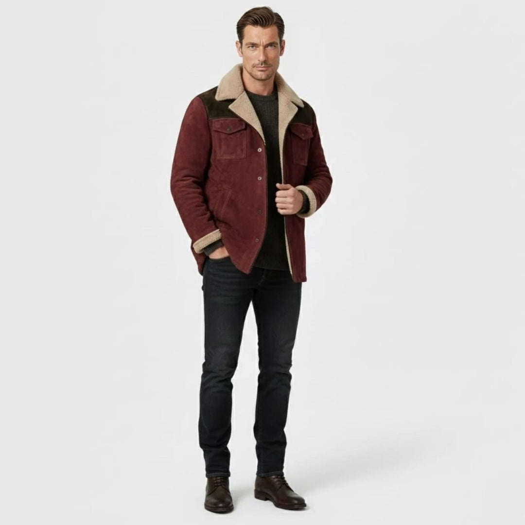 Suede Look Shearling Winter Coat — Frederick, Brown