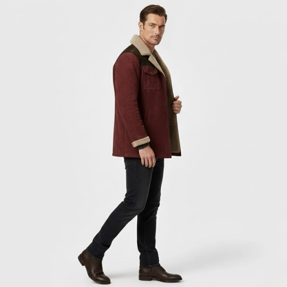 Suede Look Shearling Winter Coat — Frederick, Blue