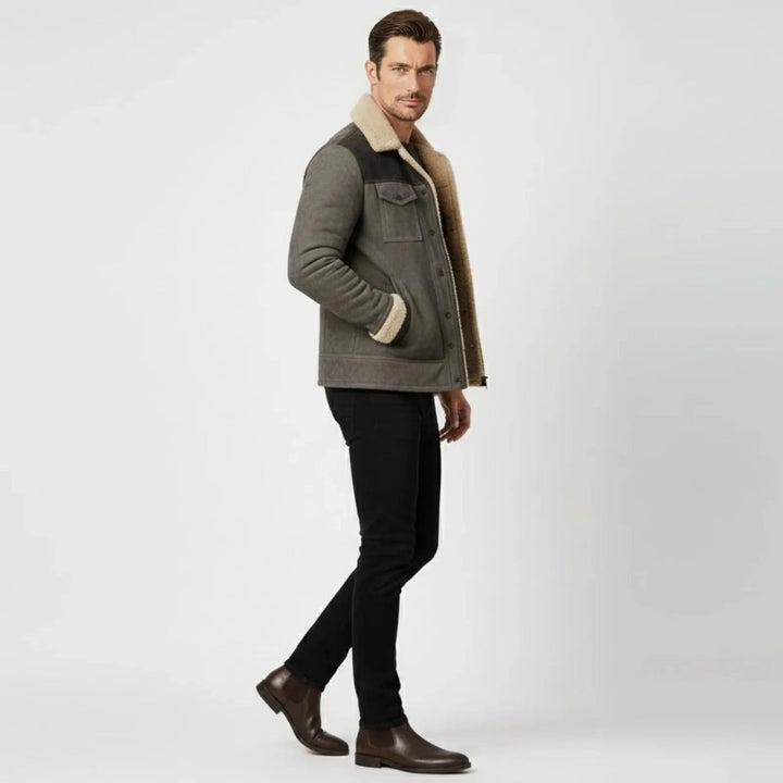 Suede Look Shearling Winter Coat — Frederick, Grey
