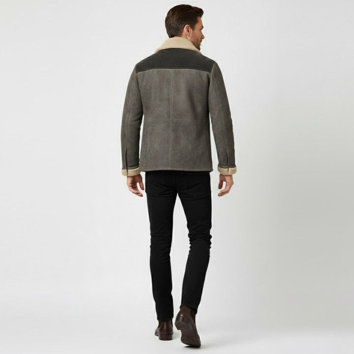 Suede Look Shearling Winter Coat — Frederick, Grey
