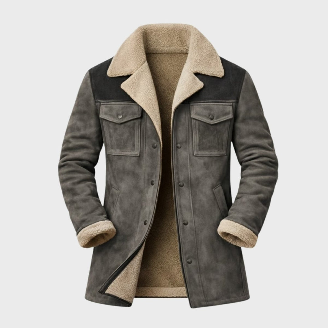Suede Look Shearling Winter Coat — Frederick, Grey