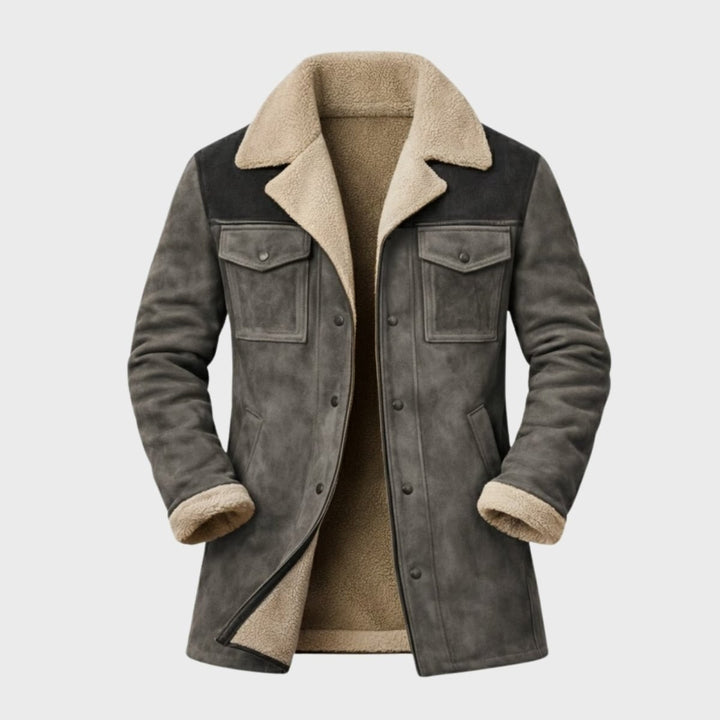 Suede Look Shearling Winter Coat — Frederick, Grey