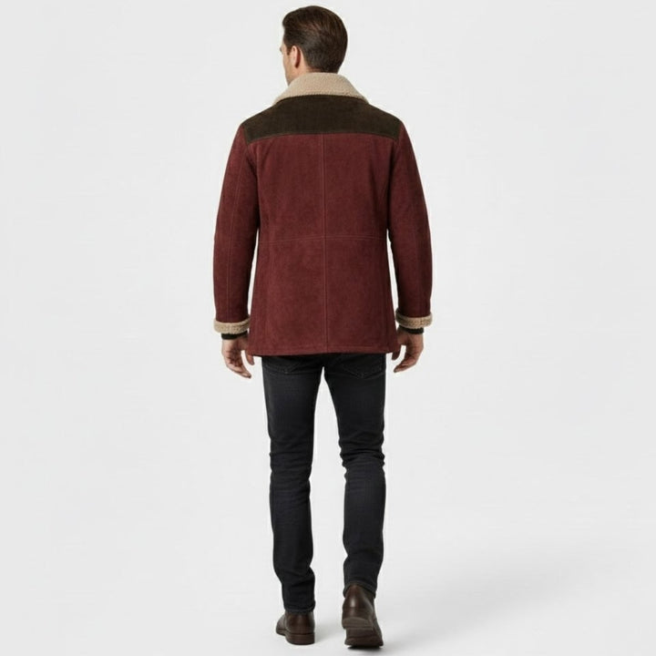 Suede Look Shearling Winter Coat — Frederick, Burgundy