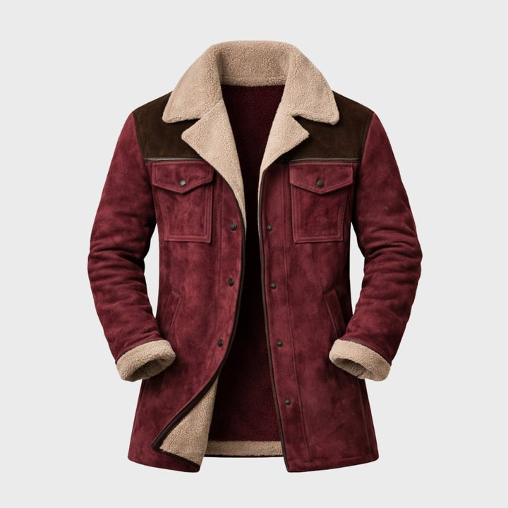 Suede Look Shearling Winter Coat — Frederick, Olive Green