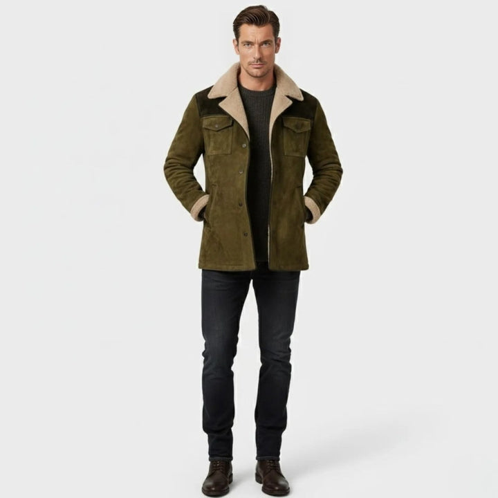 Suede Look Shearling Winter Coat — Frederick, Grey