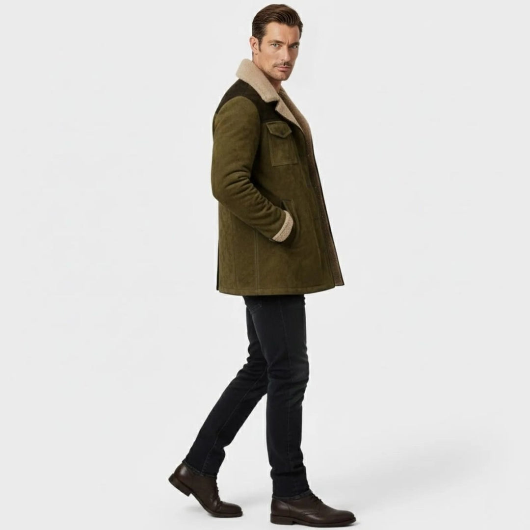 Suede Look Shearling Winter Coat — Frederick, Grey