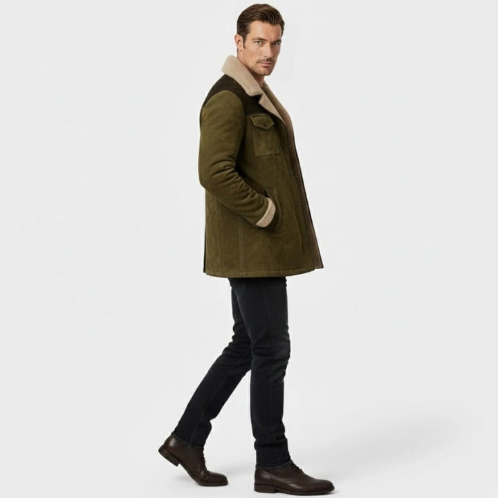 Suede Look Shearling Winter Coat — Frederick, Grey