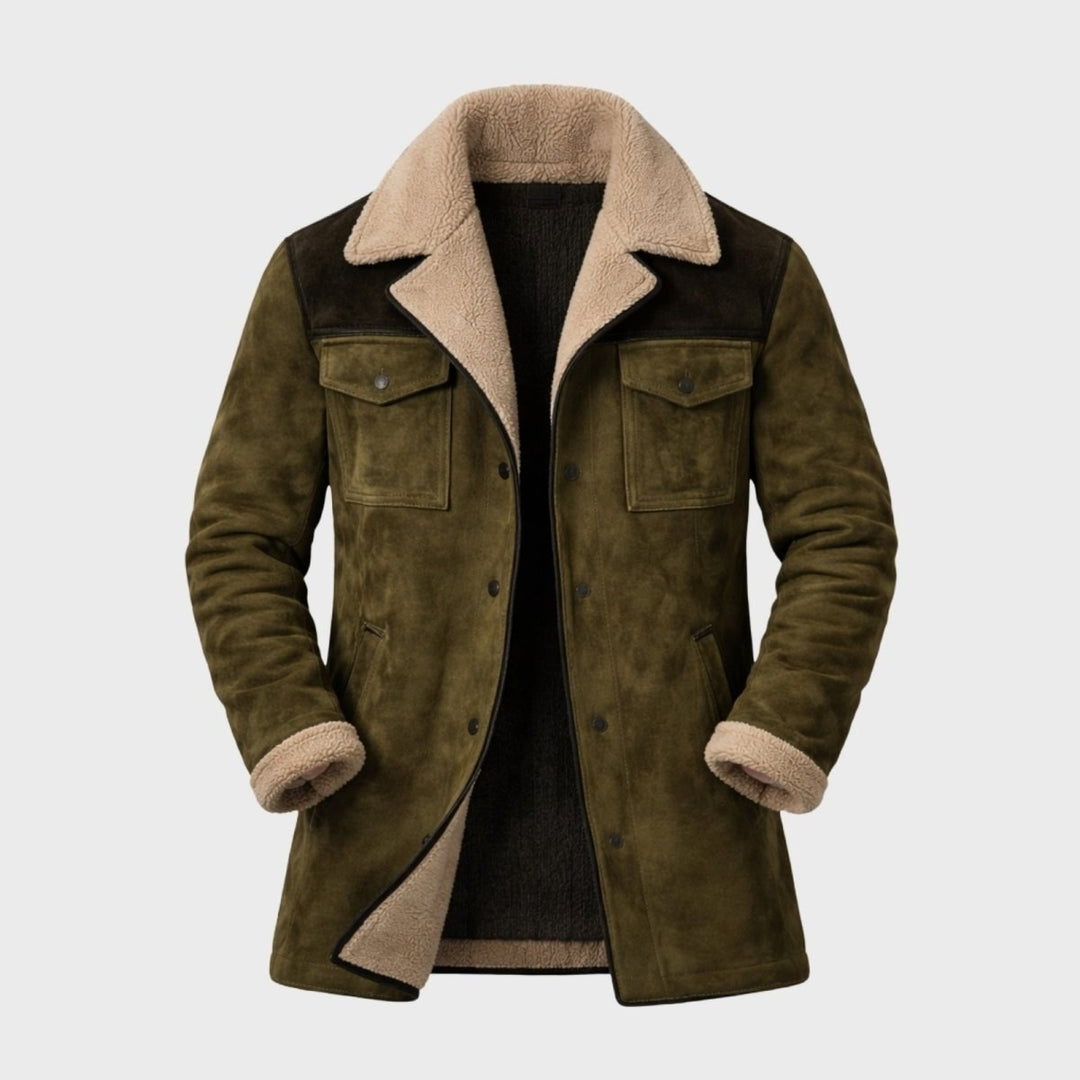 Suede Look Shearling Winter Coat — Frederick, Grey