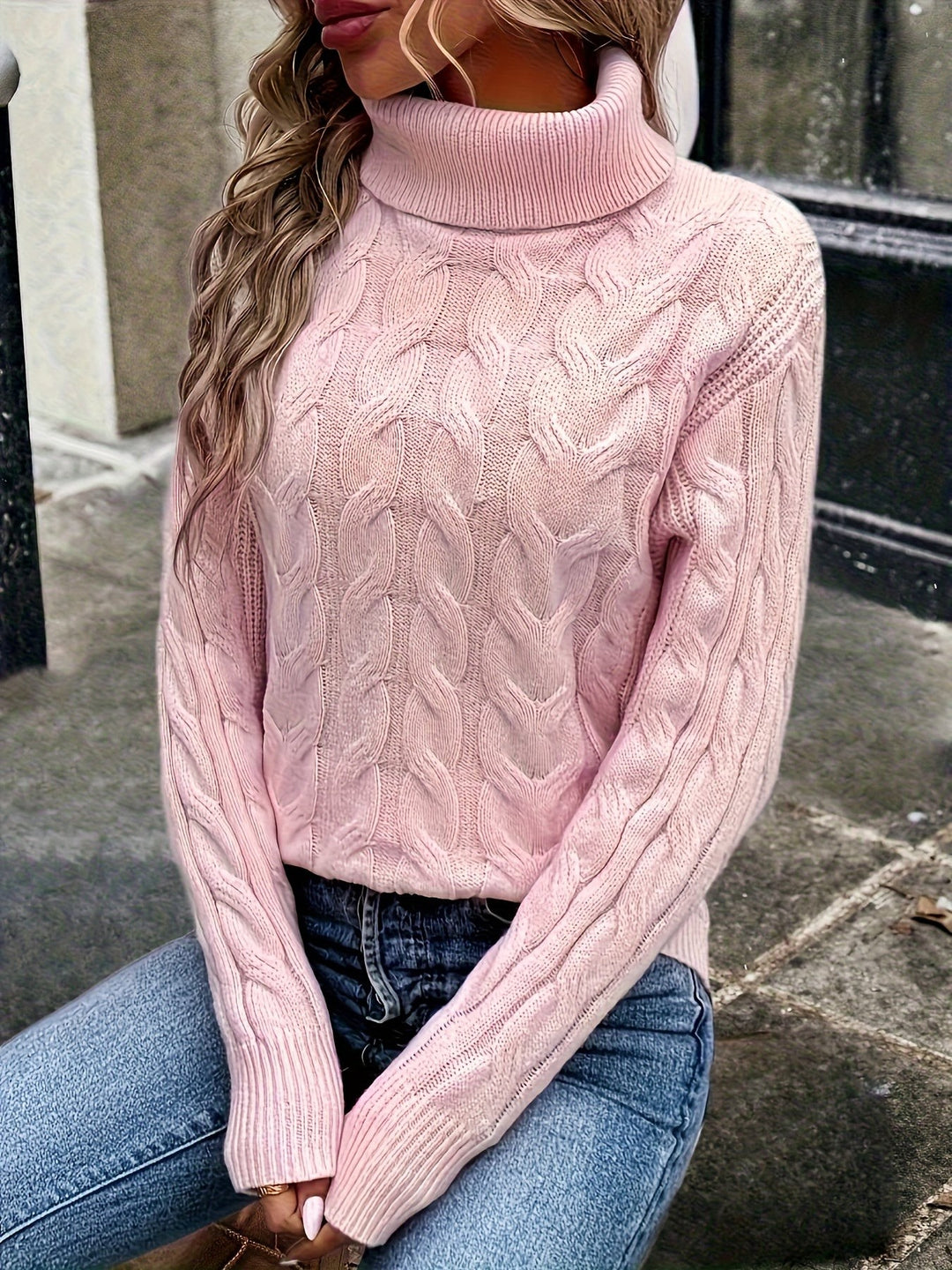 Glenys Chunky Cable Roll Neck Jumper for Women