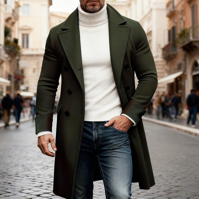 Double Breasted Wool Coat — Gregory, Army Green