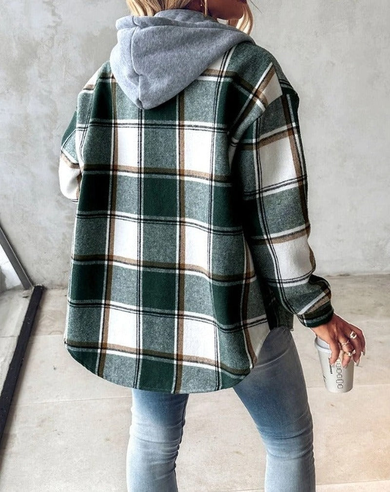 Check Print Hoodie with Kangaroo Pocket